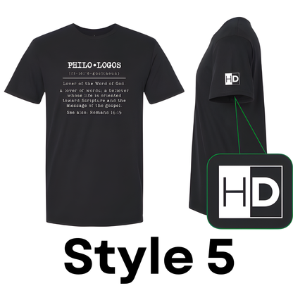 Heart Dive Design philo-logos shirt design white text on black shirt dictionary design