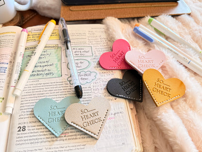 So.....Heart Check Leather Bookmark