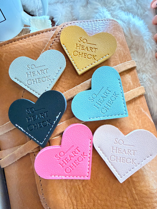 So.....Heart Check Leather Bookmark