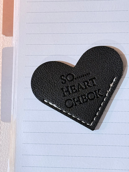 So.....Heart Check Leather Bookmark