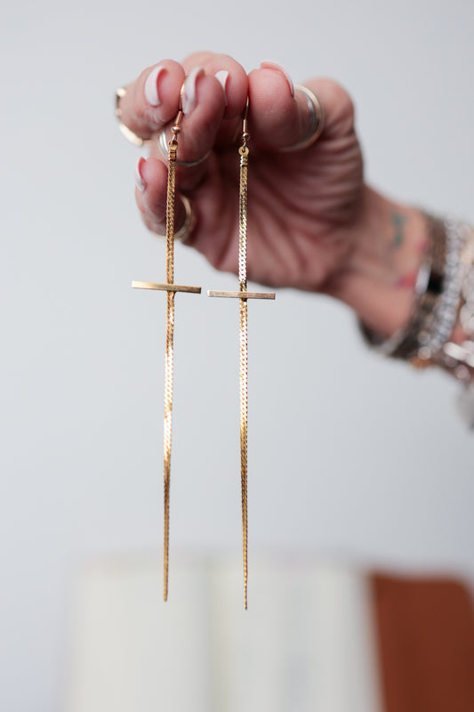 Modern Cross Drop Earrings