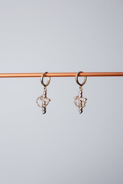 Crowned Rhinestone Cross Earrings