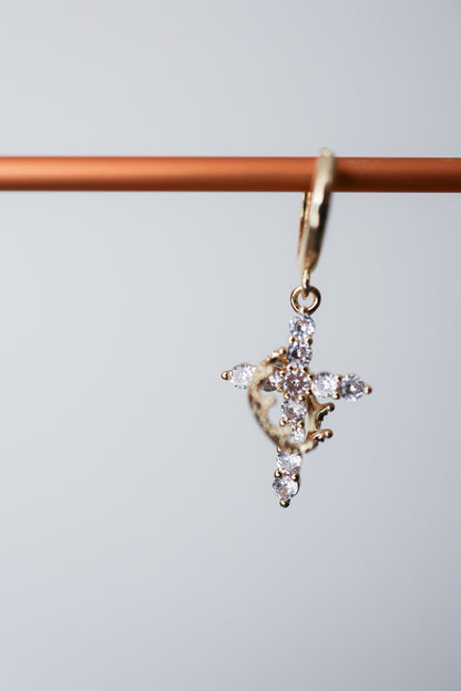 Crowned Rhinestone Cross Earrings